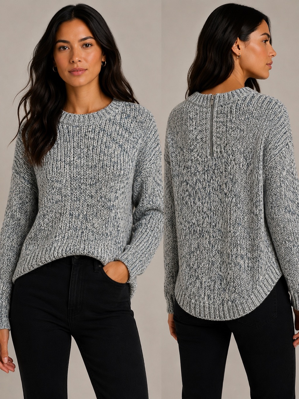 NWOT Heather Teal grey Knit Crewneck Sweater